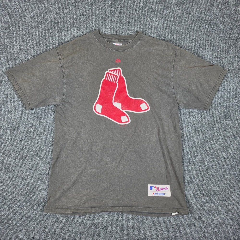 Majestic Gray T-Shirt with Red Boston Socks Logo